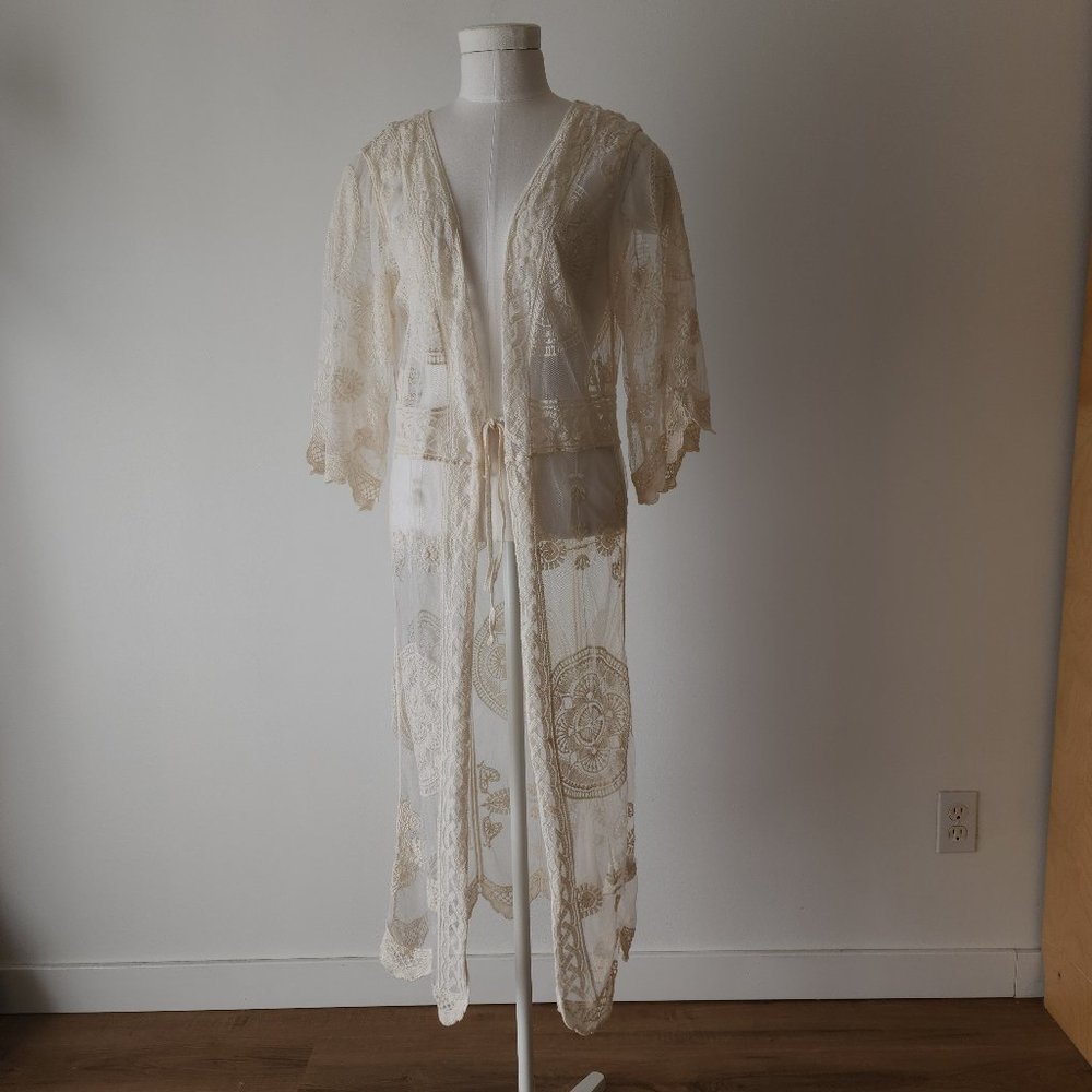 Rebellion mesh lace cream boho robe